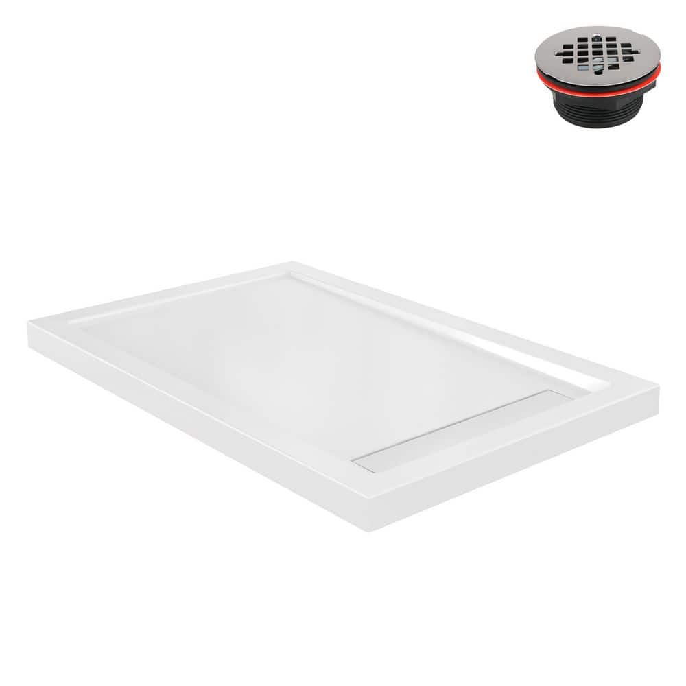 Streamline DT-2224-103 48 in. x 32 in. Corner PP Shower Pan Base in Glossy White with Left Drain, Drain Included (2)