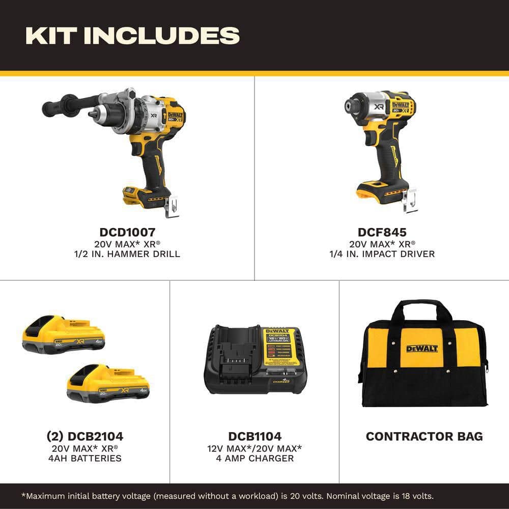 DEWALT 20V MAX Lithium-Ion Cordless 2-Tool Combo Kit with (2) 4.0 Ah Batteries, Charger and Kit Bag (3)