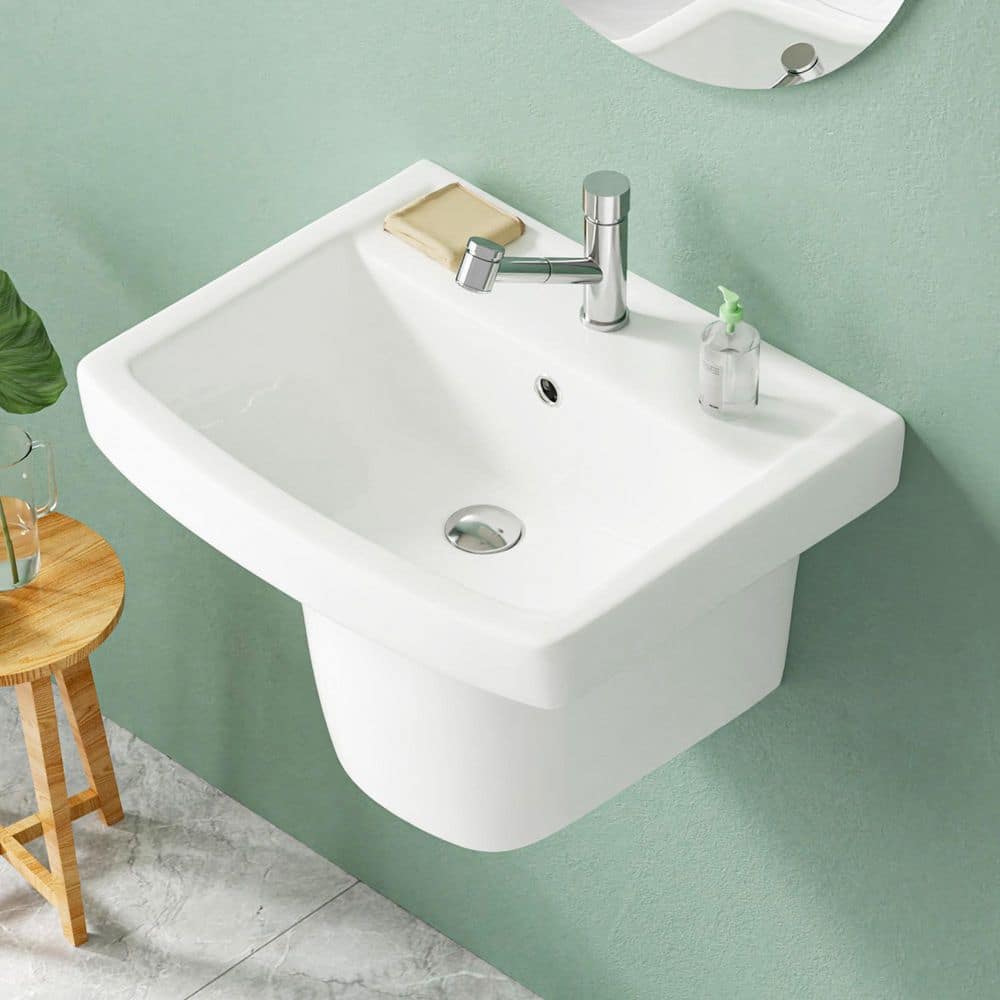 Vomlor Wall Mount Bathroom Sink 21 in. W x 18 in. D x 15 in. H Rectangular Vitreous China in White, 1-Faucet Hole and Overflow (1)