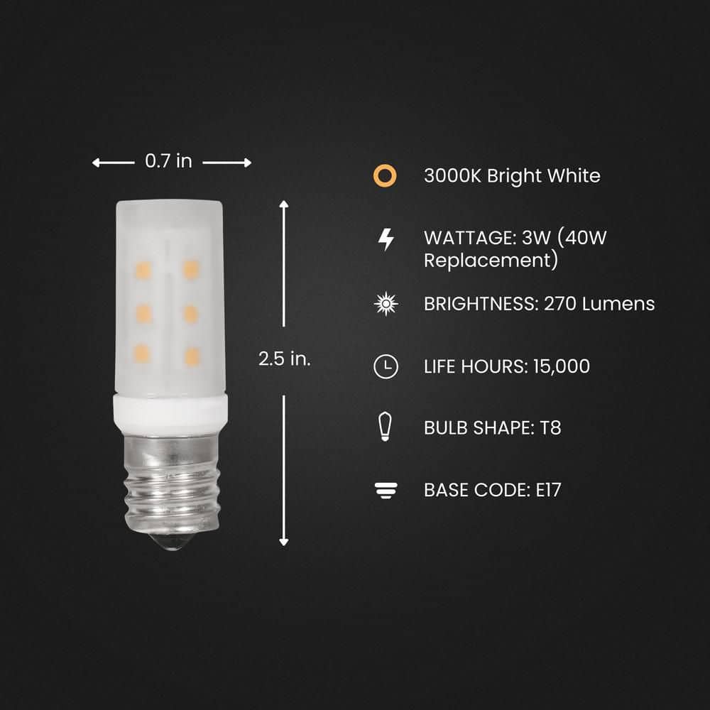 Feit Electric 40-Watt Equivalent T8 Intermediate E17 Base Microwave Appliance LED Light Bulb, Warm White 3000K (4)