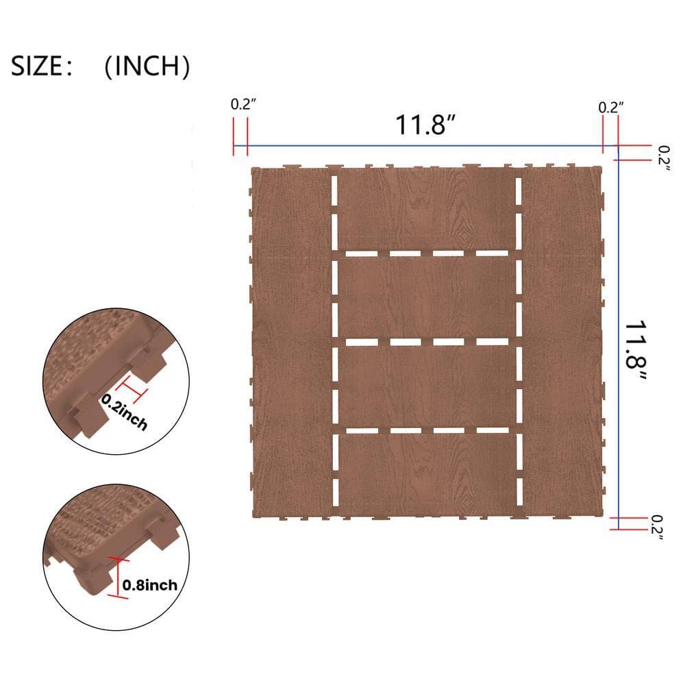 Amucolo 12 in. x 12 in. Waterproof Plastic Interlocking Deck Tiles in Brown for Poolside Balcony Backyard (Set of 44 Tiles) (2)