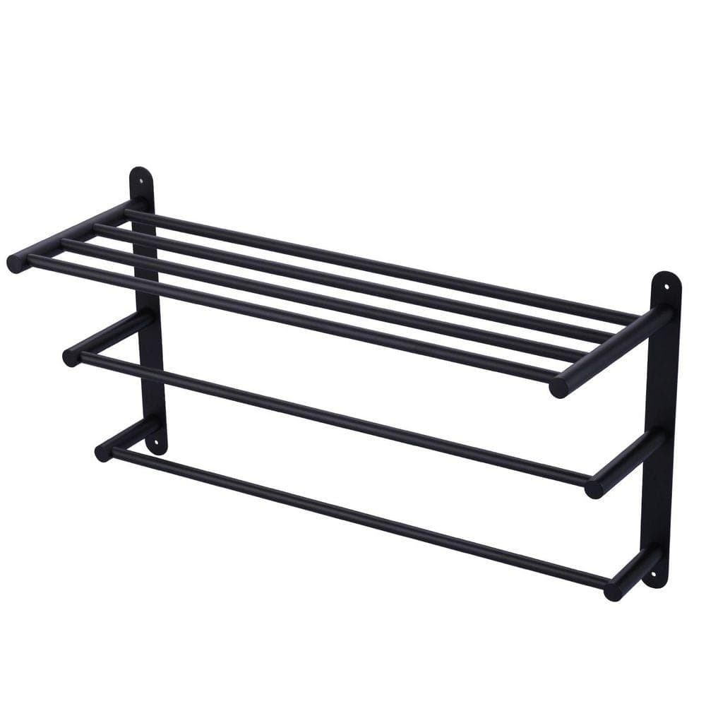 VEVETTA Round 24 in. 3-Tier Wall Mounted Towel Rack in Matte Black (1)