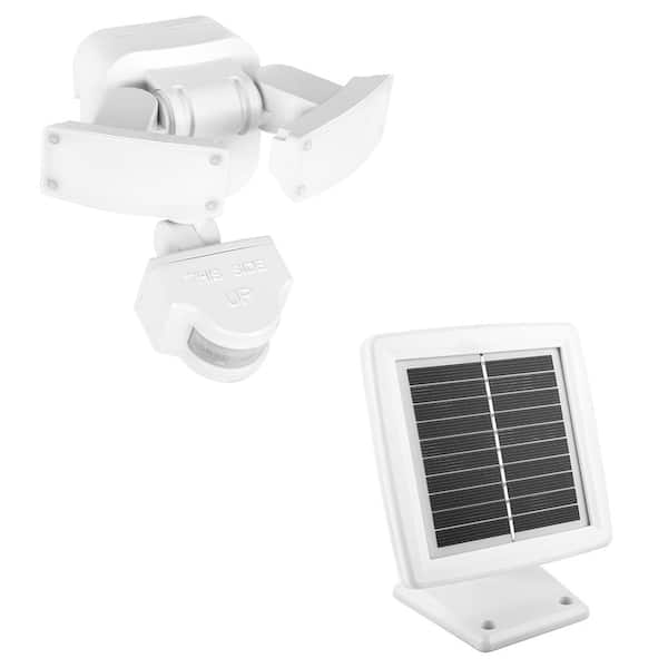 Defiant 180° White Motion Sensor Solar Powered Outdoor 2-Head LED Security Flood Light 500 Lumens
