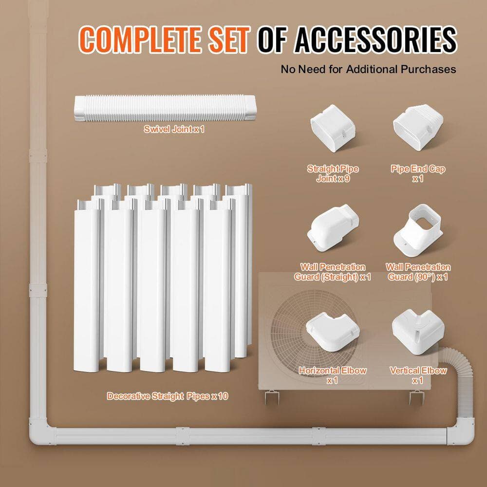 SKYSHALO Mini Split Line Set Cover 3 in. W 17.7 ft. L, PVC Decorative Pipe Line Cover For Air Conditioner with 10 Straight Ducts (2)
