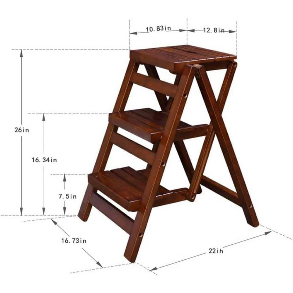 Unbranded 3 Step Wooden Folding Ladder Chair Light Garden Tool Ladder Thickened Library Stair Chair Maximum Load 337 lb. (3)