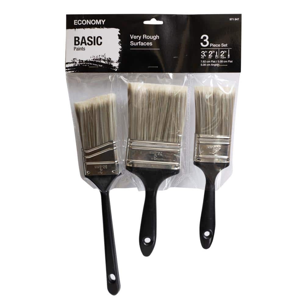 PRIVATE BRAND UNBRANDED UTILITY 2 in. Flat Cut, 3 in. Flat Cut and 2 in. Angled Sash Utility Paint Brush Set (3-Piece)