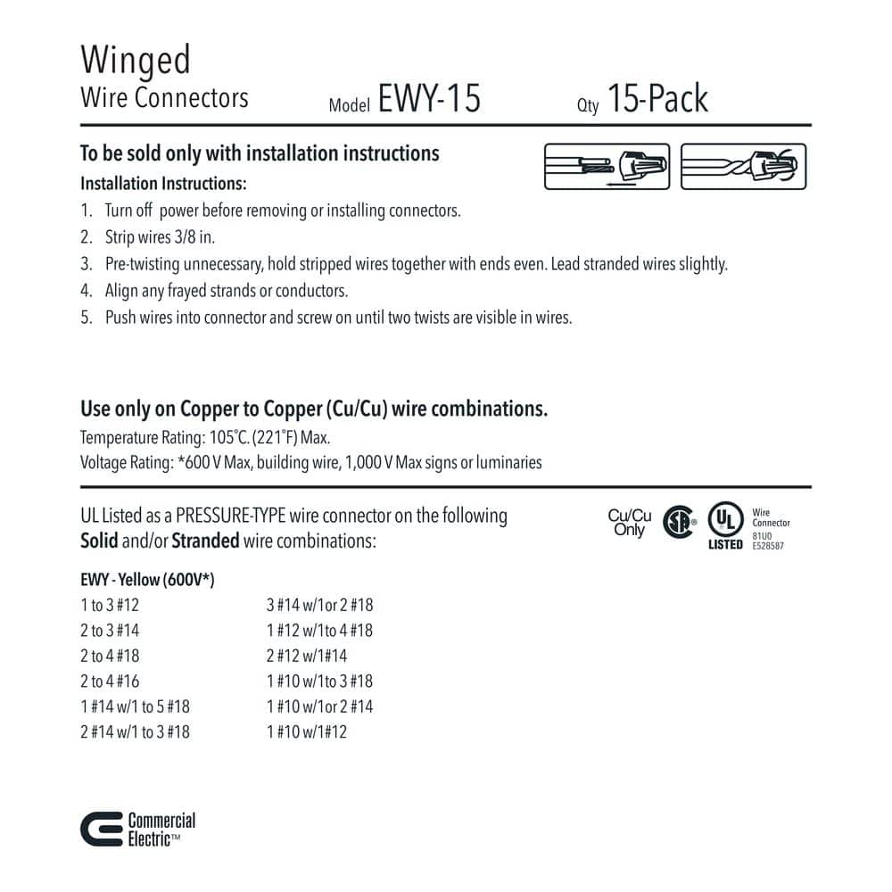 Commercial Electric Winged Wire Connectors, Yellow (15-Pack) (4)