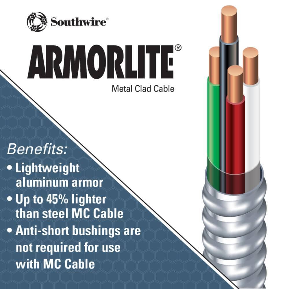 Southwire 14/3 Solid CU MC (Metal Clad) Armorlite Cable (2)