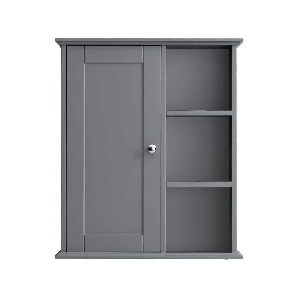 cadeninc 23.6 in. W x 7 in. D x 27.6 in. H Bathroom Storage Wall Cabinet with 3-Shelves and Soft Close Hinge, in Grey (1)