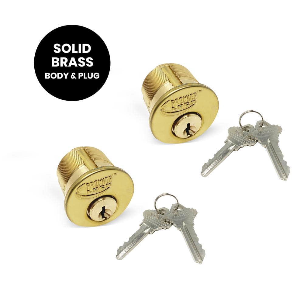 Premier Lock 15/16 in. Solid Brass Mortise Cylinder with Brass Finish, SC1 (Pack of 2, Keyed Alike) (3)
