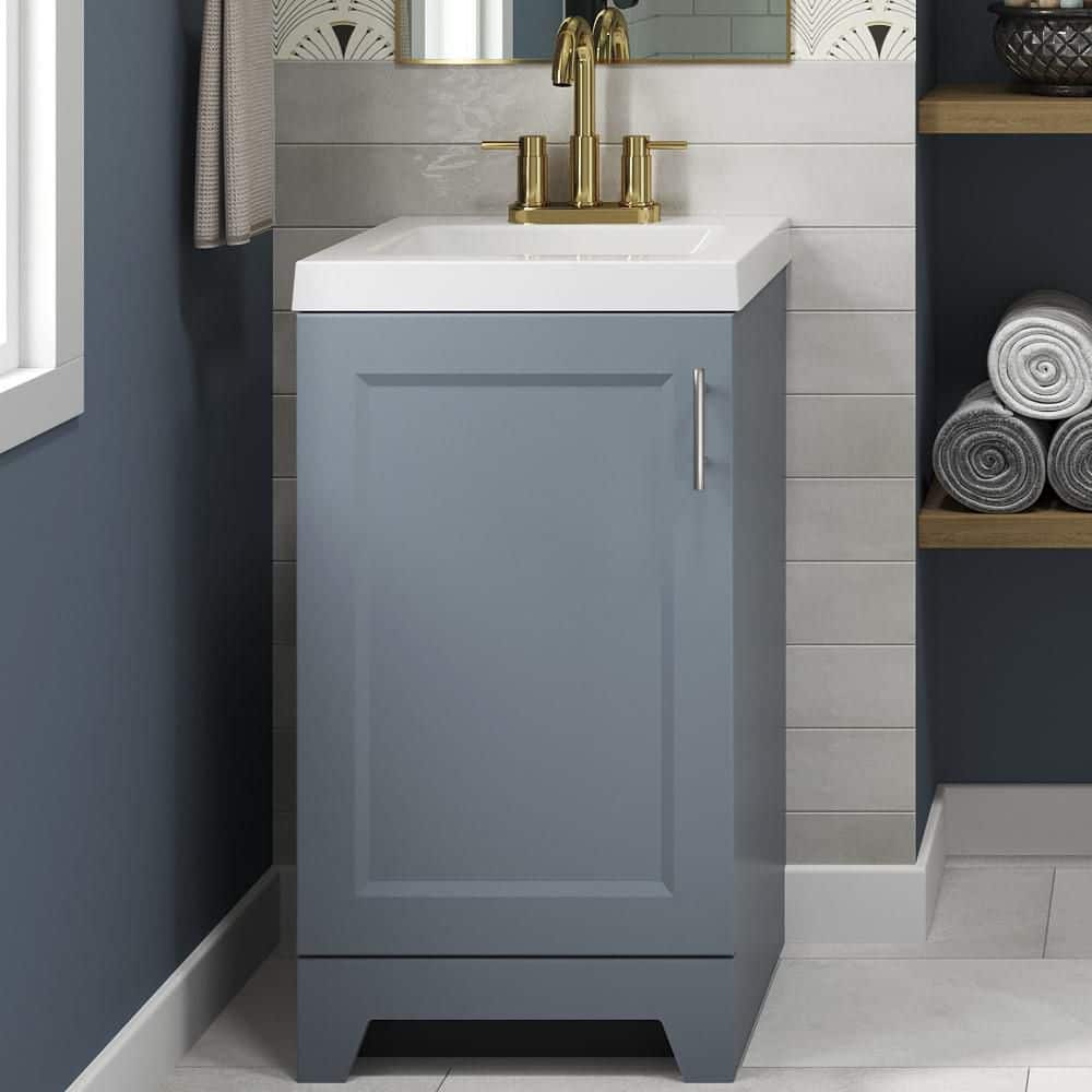 Glacier Bay Brindle 18.5 in. W x 16.25 in. D x 33.8 in. H Single Sink Bath Vanity in Steel Blue with White Cultured Marble Top