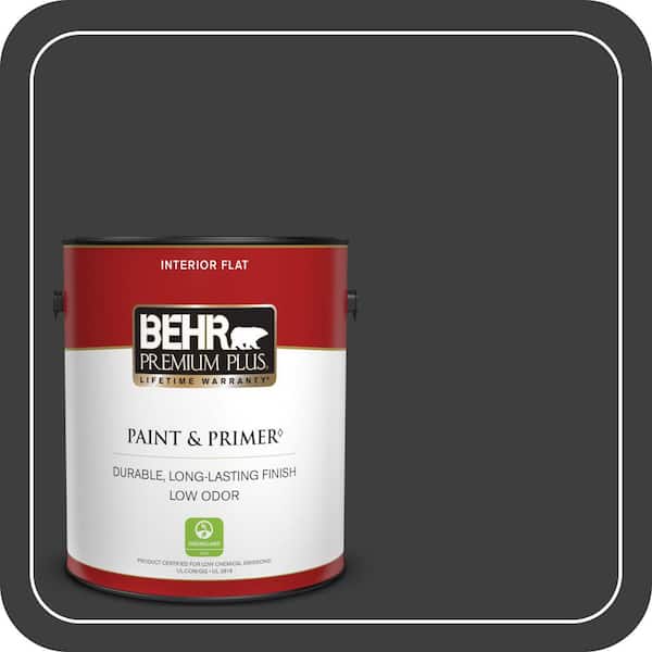 BEHR PREMIUM PLUS 1 gal. #N520-7 Carbon Flat Low Odor Interior Paint & Primer (2)