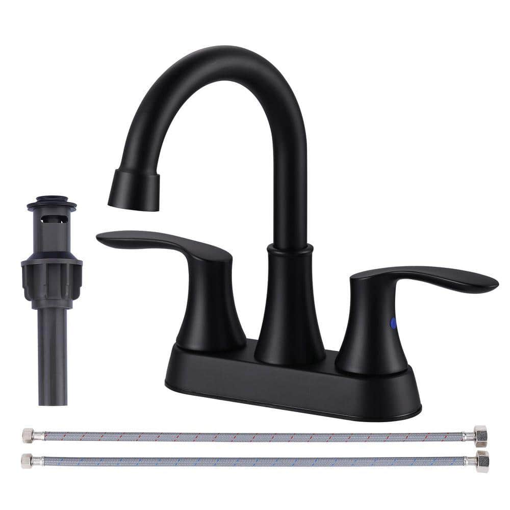ALEASHA Refined 4 in. Centerset Double Handle High Arc Bathroom Faucet in Matte Black (1)