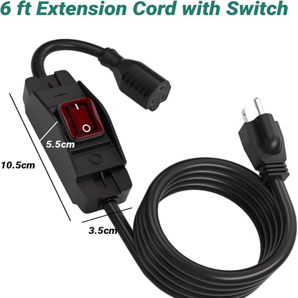 HIITIO Heavy-Duty Power Extension Cable 6 ft. 14 / 3 SJTW Outdoor Extension Cord with Waterproof On / Off Switch, Black (3)