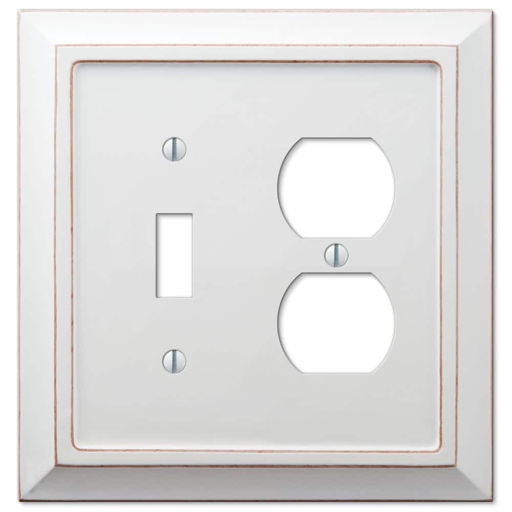 AMERELLE Savannah 2 Gang 1-Toggle and 1-Duplex Wood Wall Plate - White (1)