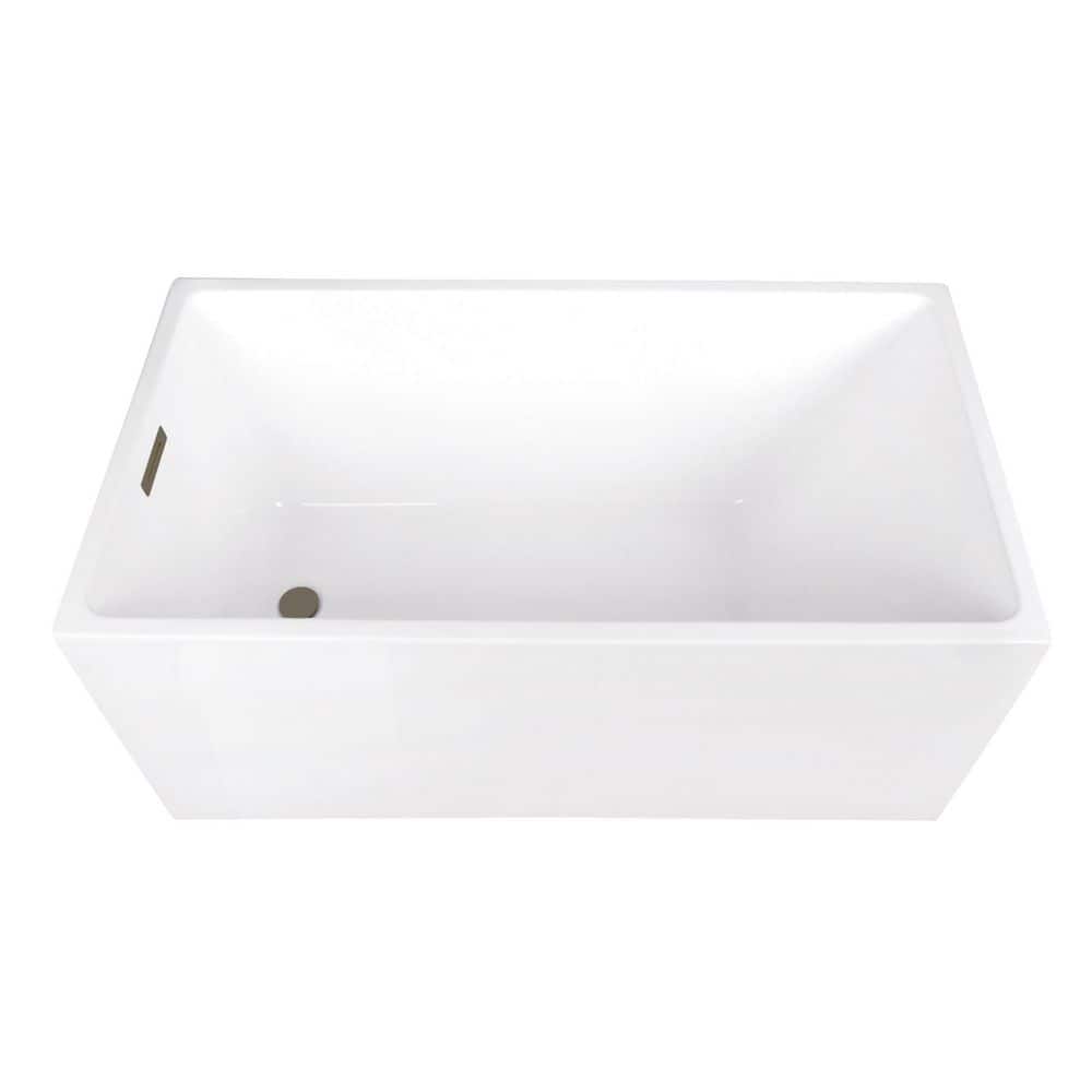 Kingston Brass Aqua Eden 51 in. x 27.6 in. Acrylic Flatbottom Soaking Freestanding Bathtub in Glossy White/Antique Brass with Drain (1)