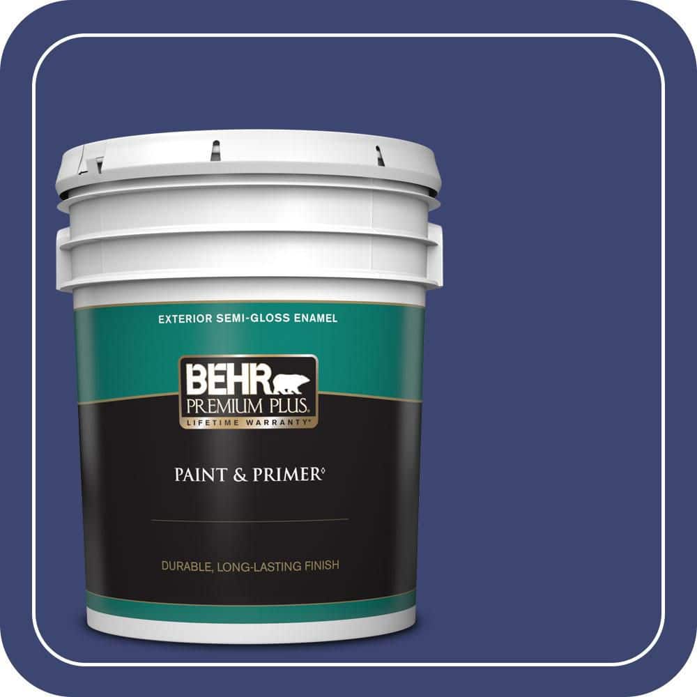 BEHR PREMIUM PLUS 5 gal. #T18-18 Constellation Blue Semi-Gloss Enamel Exterior Paint & Primer