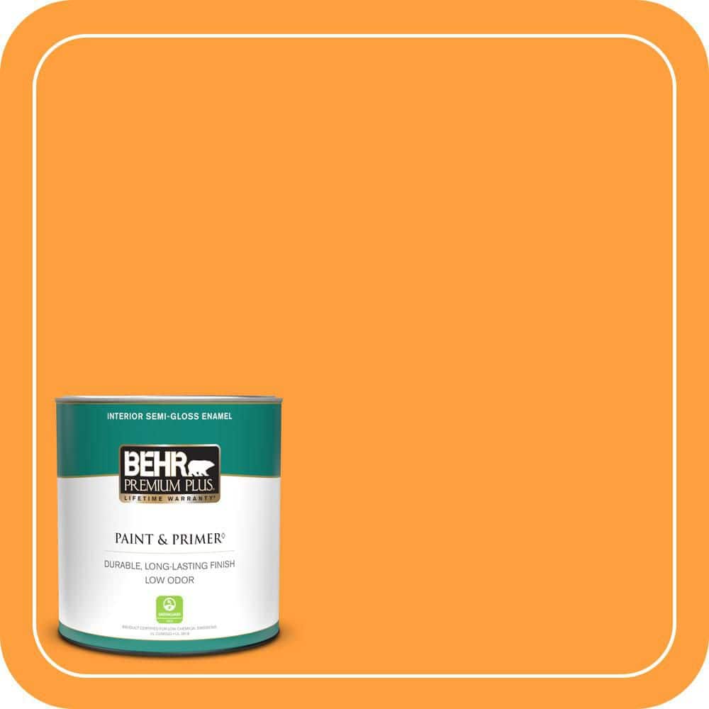 BEHR PREMIUM PLUS 1 qt. #S-G-300 Hawaiian Passion Semi-Gloss Enamel Low Odor Interior Paint & Primer
