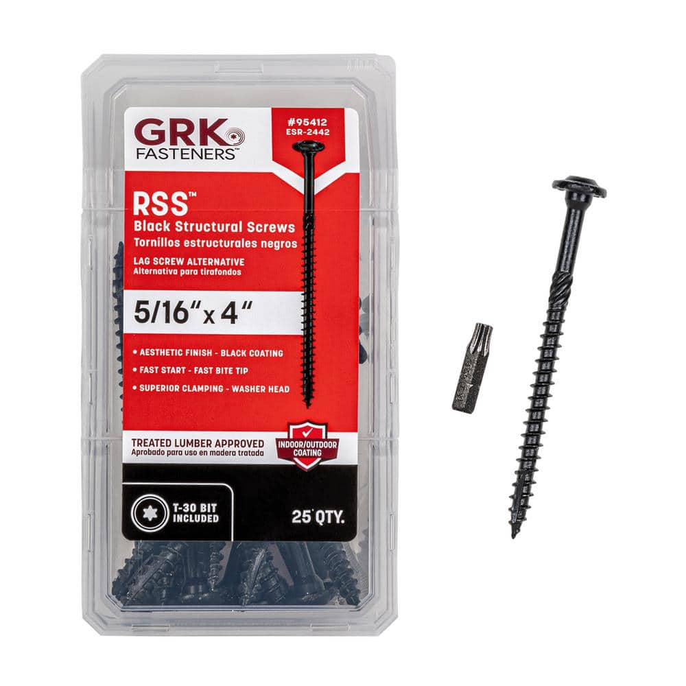 GRK Fasteners 5/16 in. x 4 in. Star Drive Low Profile Washer Head RSS Black Rugged Structural Wood Screw (25-Pack)
