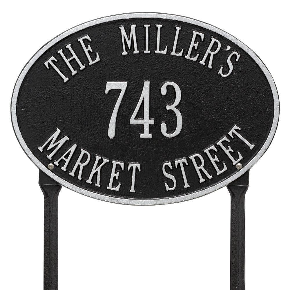Whitehall Products Hawthorne Standard Oval Black/Silver Lawn 3-Line Address Plaque