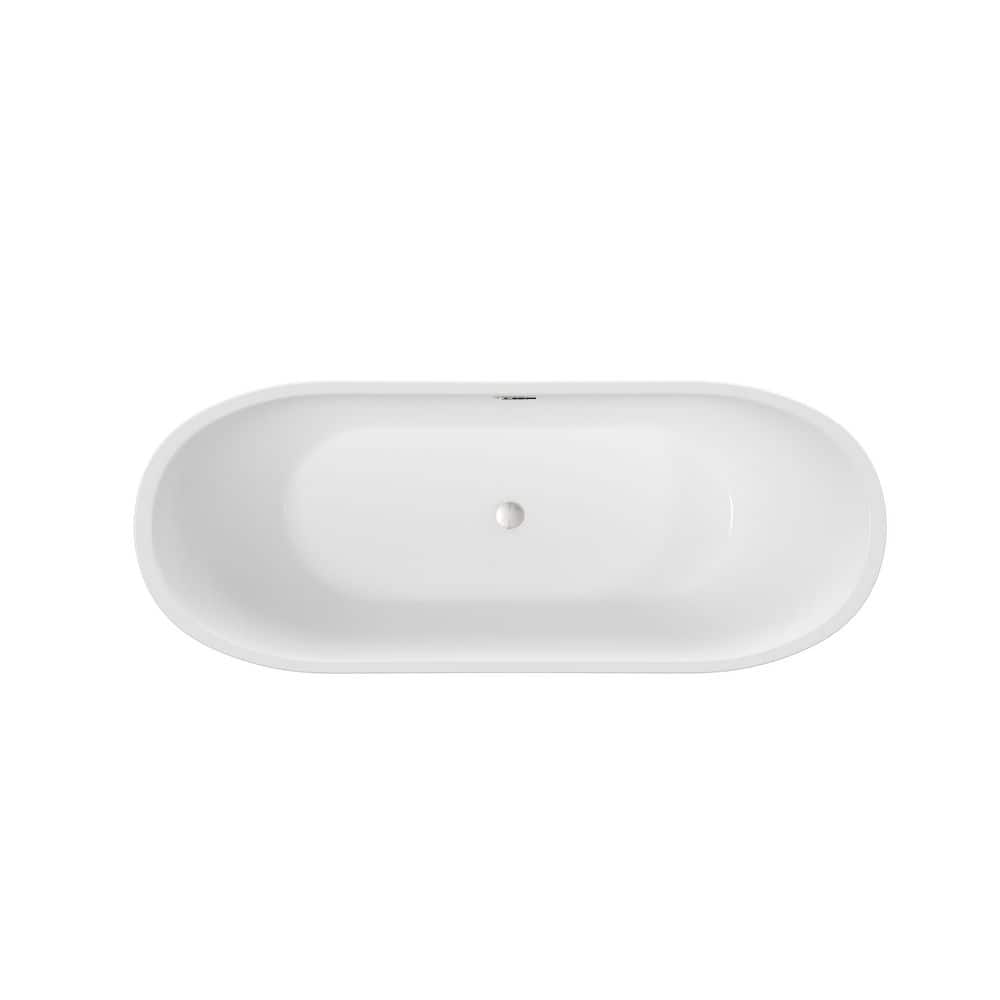 LIVACA 59.10 in. x 29.50 in. Flat Bottom Acrylic diamond pattern Freestanding Soaking Bathtub with Center Drain in Gloss White (2)