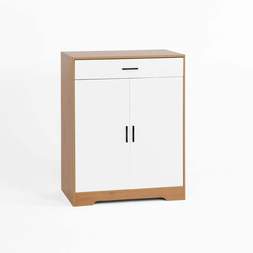 Unbranded 31.5 in. W x 15.7 in. D x 39.4 in. H Brown 4-Tier Shoe Cabinet Linen Cabinet with Drawer White Door Adjustable Shelve