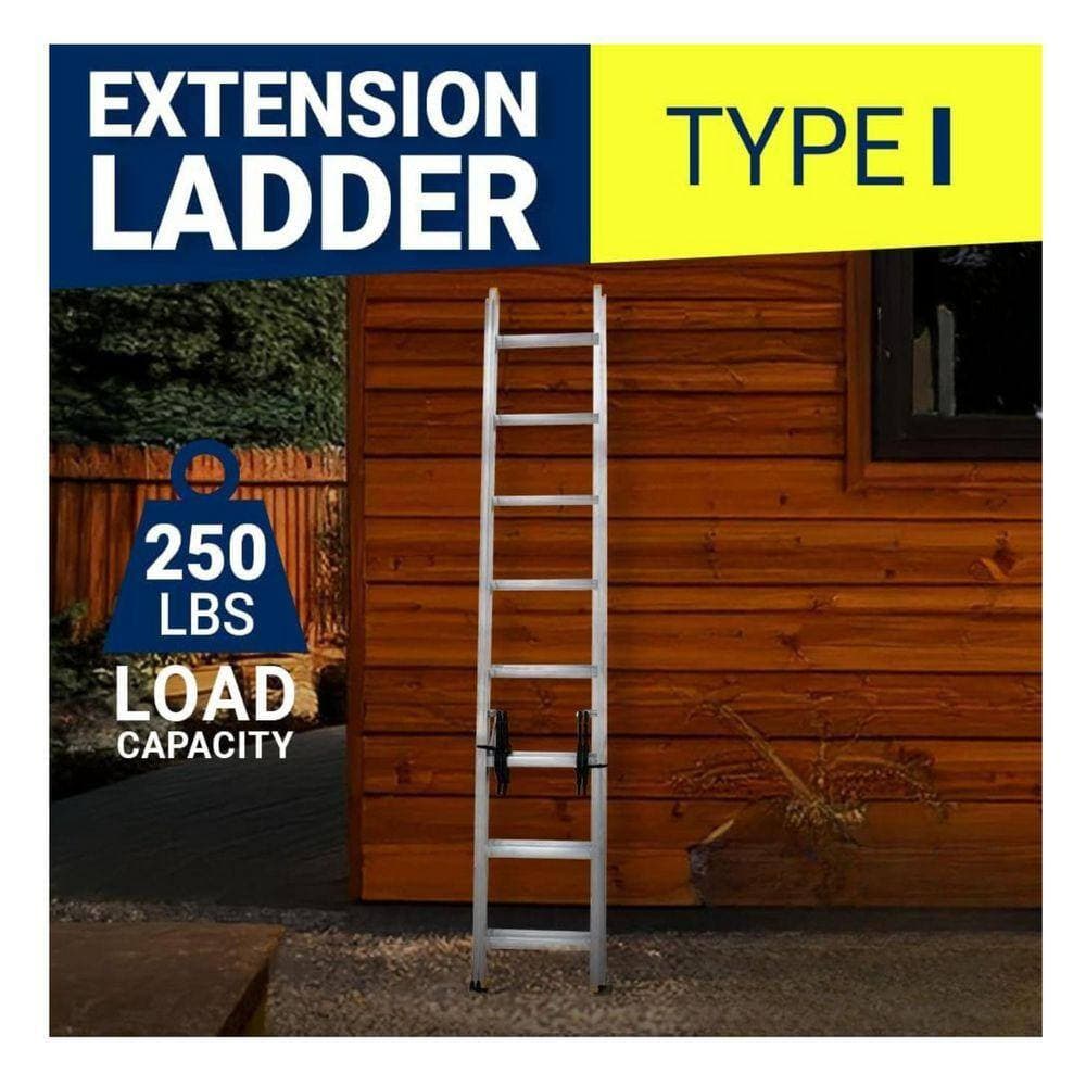 KIWDZFU 16 ft. Aluminum Extension Ladder 250 lbs. Load Capacity Type I Rating Heavy Duty and Durable with QuickLatch System (2)