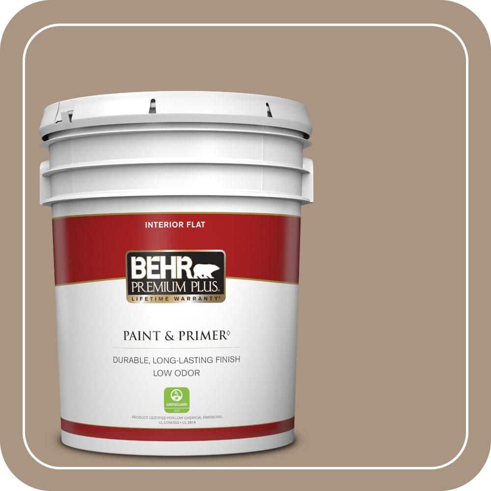 BEHR PREMIUM PLUS 5 gal. #T17-11 Silent Sands Flat Low Odor Interior Paint & Primer