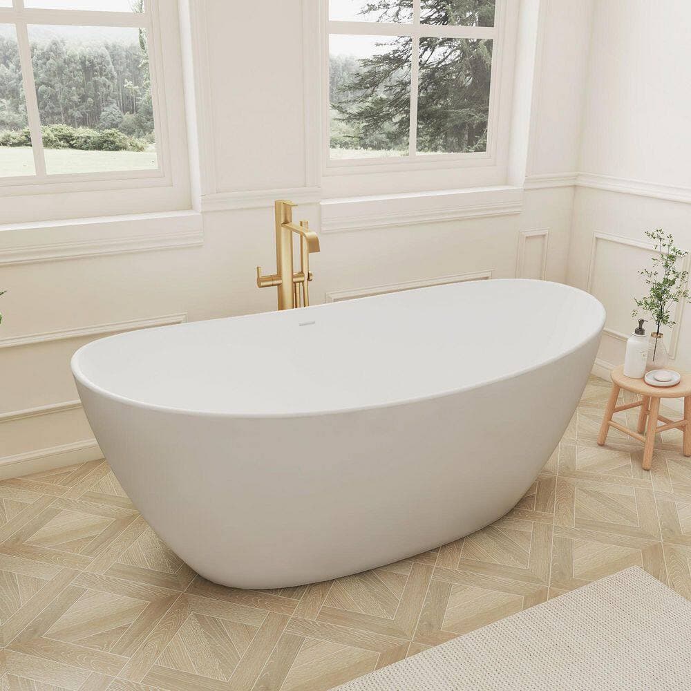 SJ STAR&JANE 65 in. x 33 in. Solid Surface Freestanding Soaking Bathtub Stone Resin Tub in White (2)