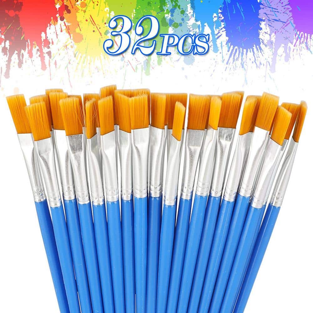 Dyiom 32 Pcs Flat Paint Brush Set, Nylon Hair Small Brush Bulk for Detail Painting (1)