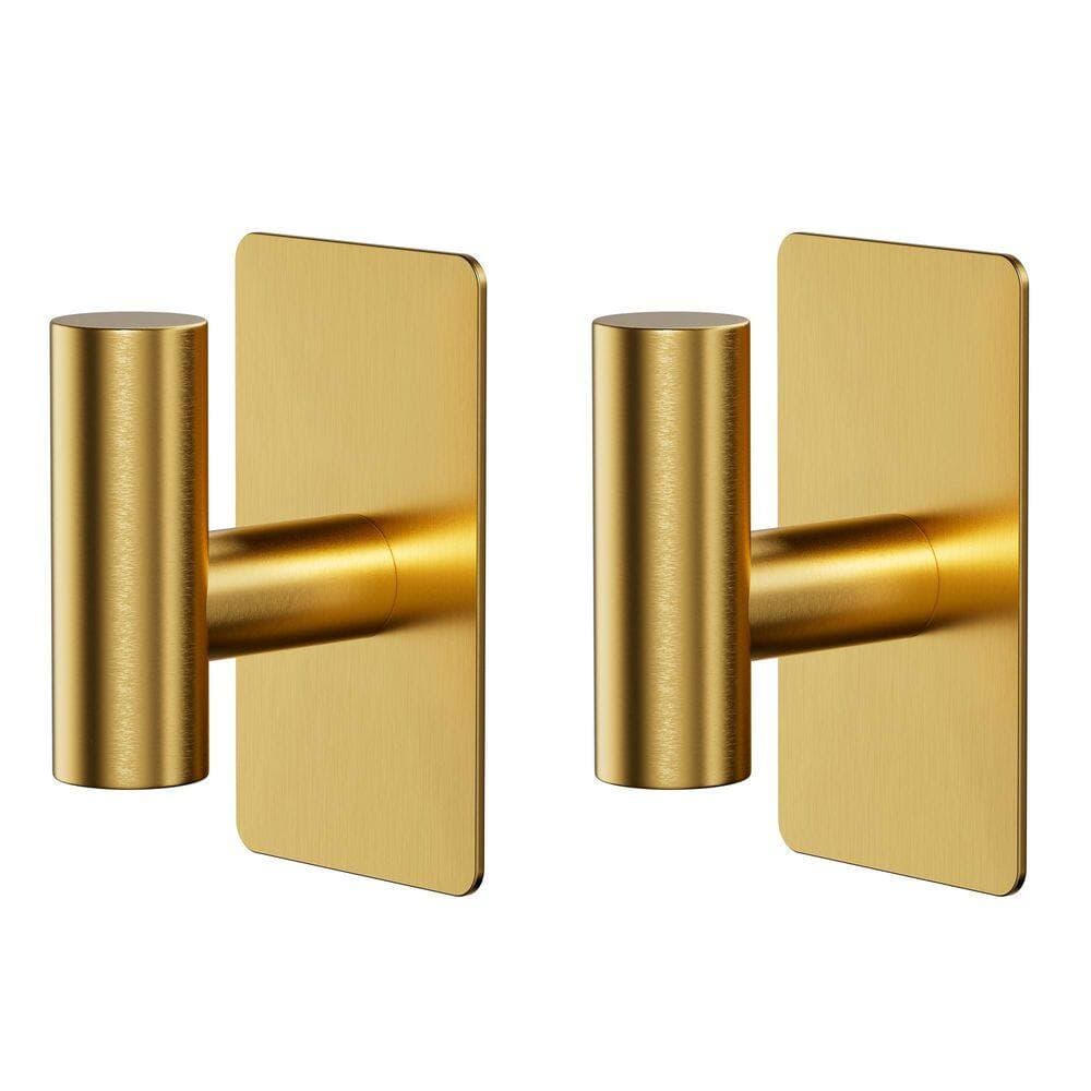 Unbranded Brushed Nickel 2-Pack Brushed Gold Stainless Steel Adhesive T-Shaped Wall Towel J-Hook Robe/Towel Hook No-Drill Robes (2)