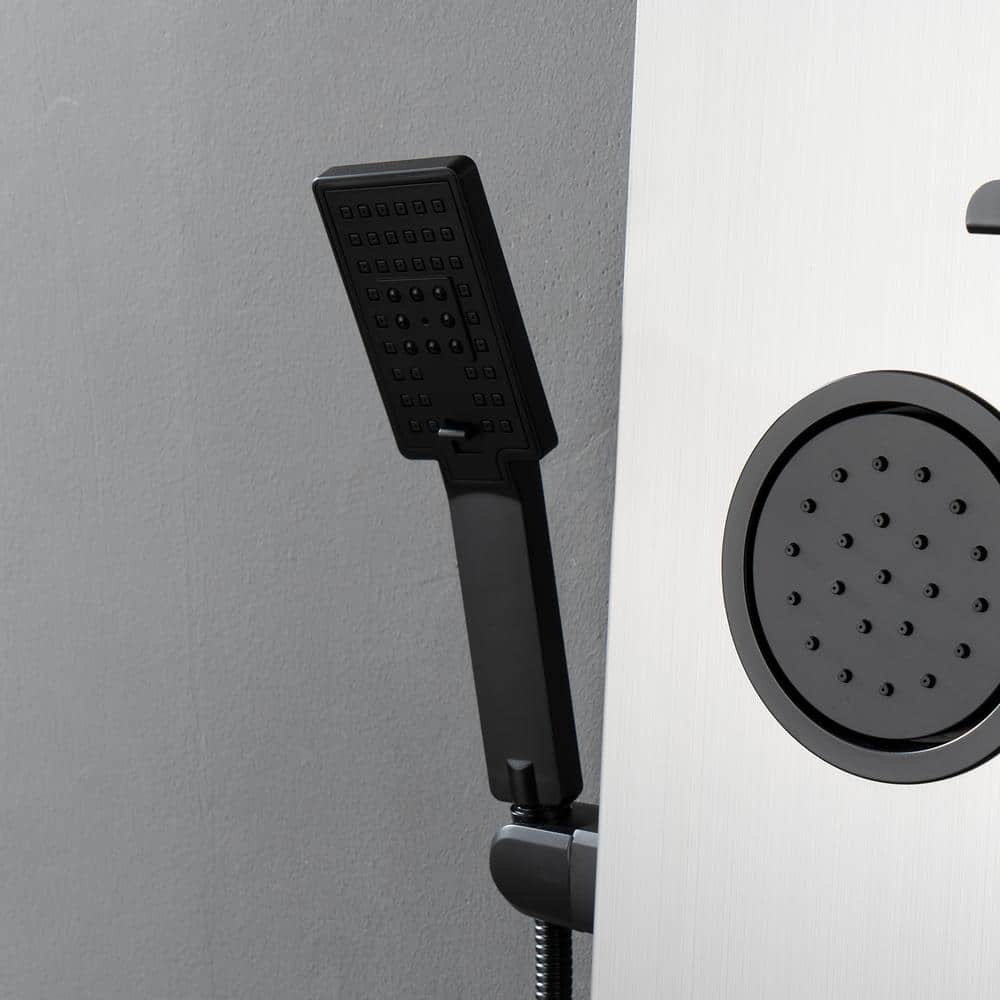 HOMEMYSTIQUE Dual 4-in-1 2-Jet Rainfall Shower Panel System with Rainfall Shower Head Shelf, Stub Spout and LED Light in Black Nickel (3)