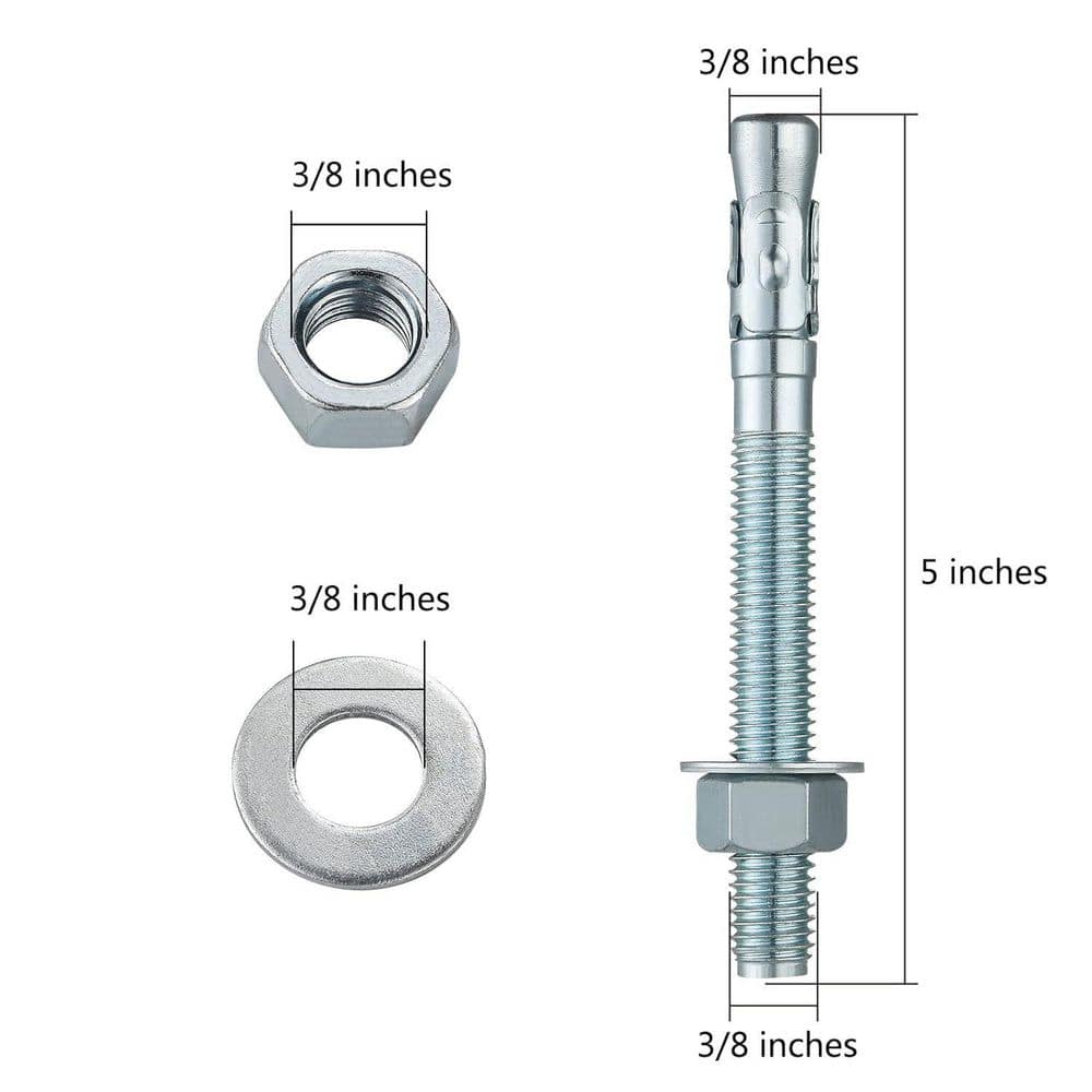 Unbranded Standard Fasteners 4 x 0.38 x 4 in. Carbon Steel Wedge Anchors for Concrete Heavy-Duty Zinc 50-Pack Rust Resistant (2)