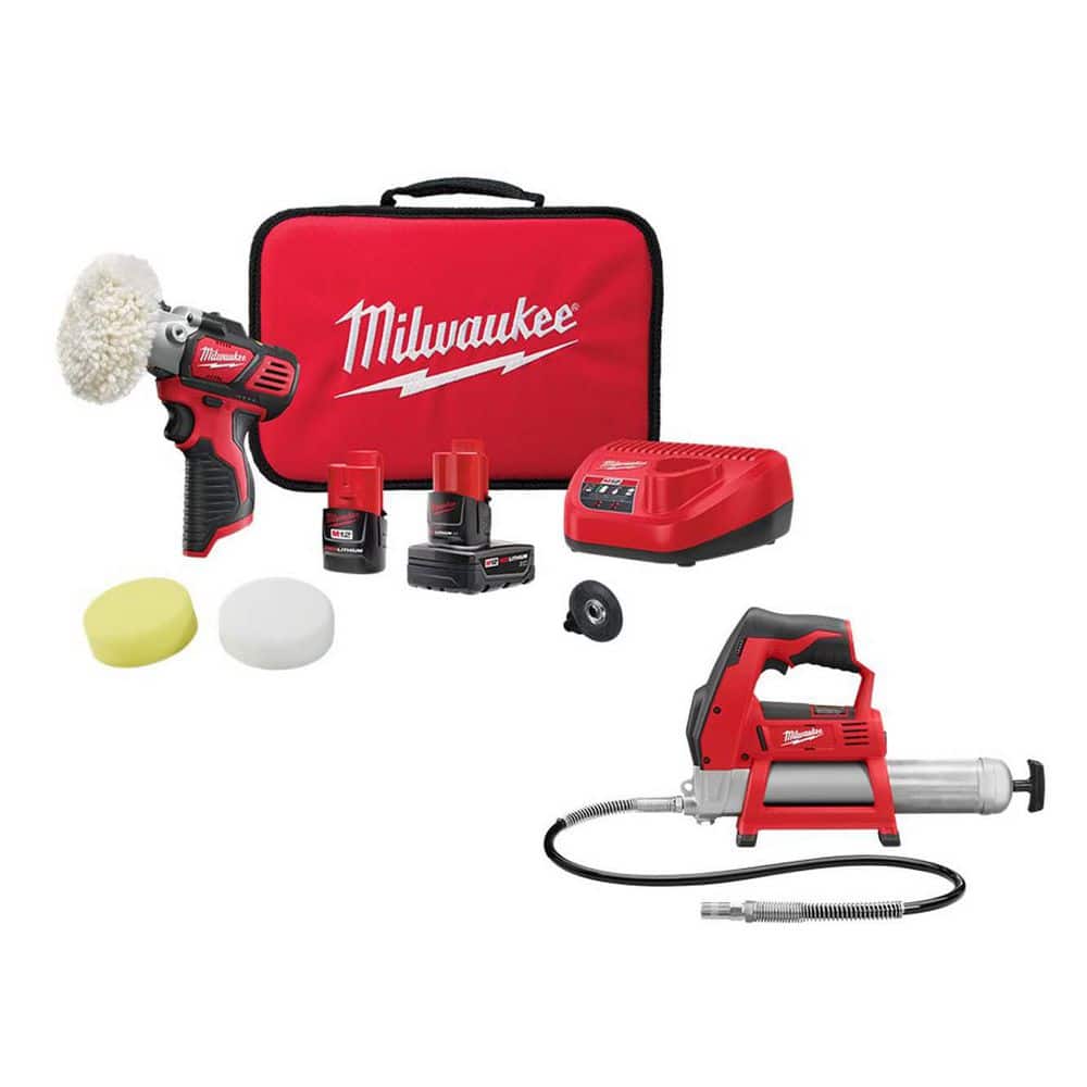Milwaukee M12 12V Lithium-Ion Cordless Variable Speed Polisher/Sander Kit with Grease Gun