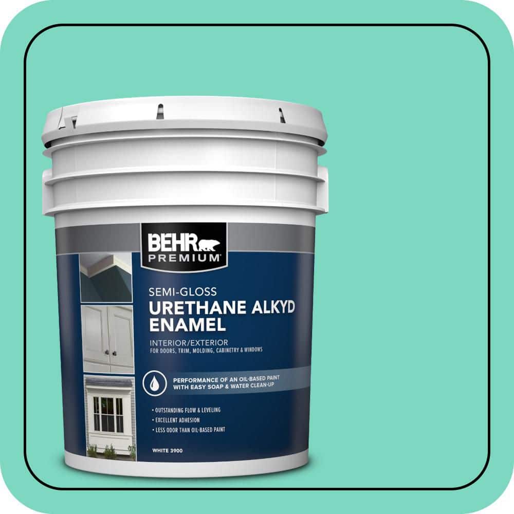 BEHR PREMIUM 5 gal. #480A-3 Mint Majesty Urethane Alkyd Semi-Gloss Enamel Interior/Exterior Paint