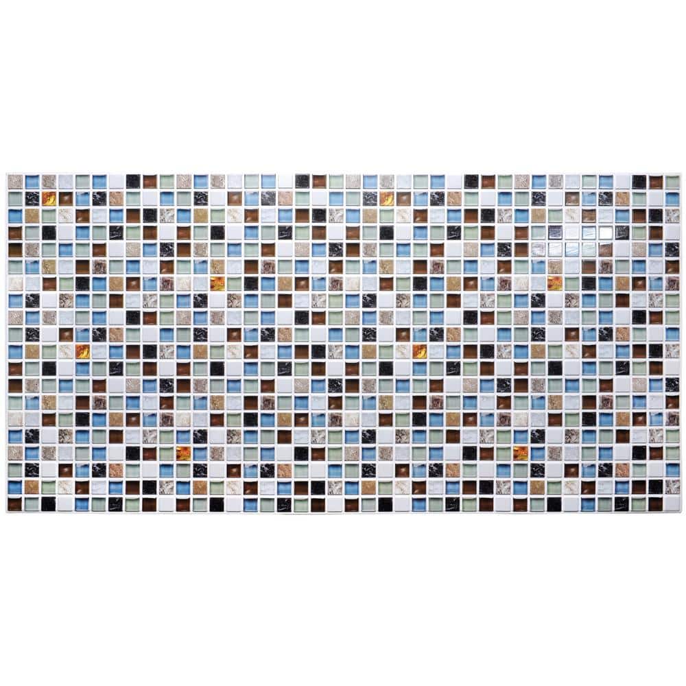 Dundee Deco 3D Falkirk Retro 1/100 in. x 38 in. x 19 in. Beige Green Brown Squares Mosaic PVC Decorative Wall Paneling (10-Pack) (3)