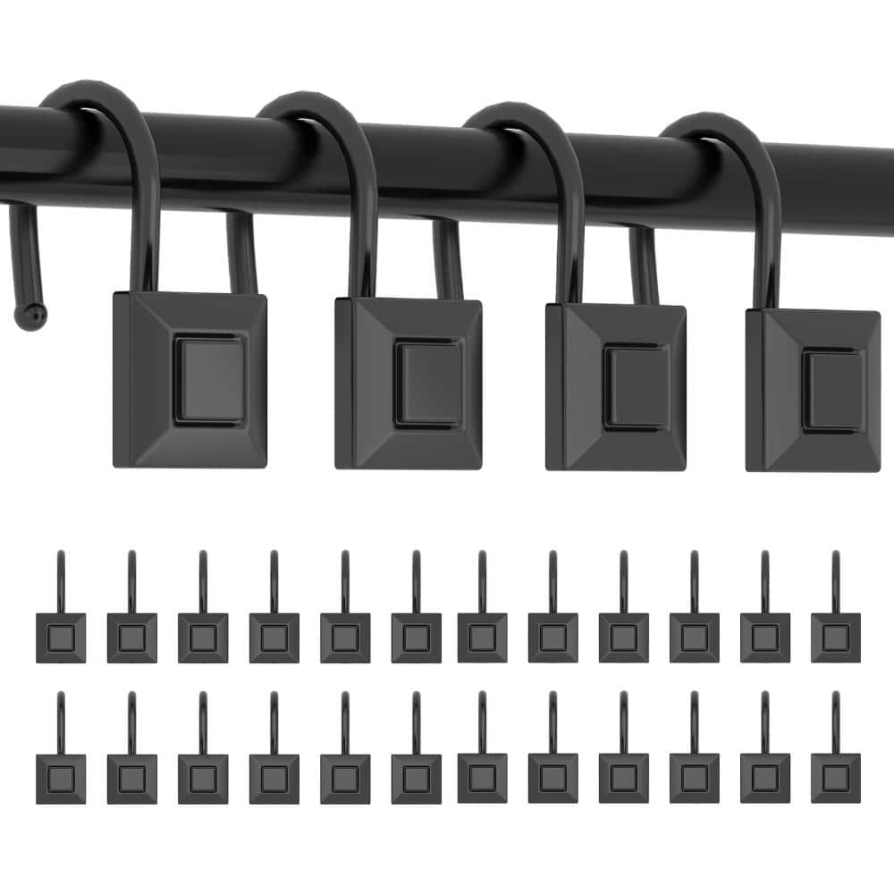 Unbranded Shower Curtain Hooks Set of 12 Rust Resistant Square Metal Ring Clips for Bathroom Tool Free Install (1)