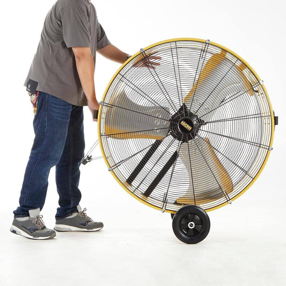 WOCK 36 in. 2-Speeds Drum Fan in Yellow with 4/5 HP Powerful Motor, 8 in. Wheels for Workshop, Garage, Industrial Room (2)