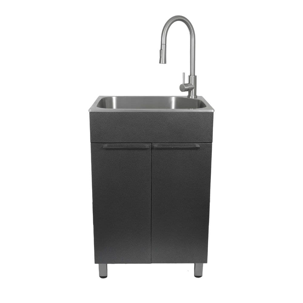 Presenza All-in-One 22 in. W x 18 in. D Stainless Steel Drop-In Laundry/Utility Sink with Faucet and Steel Cabinet in Gray (3)