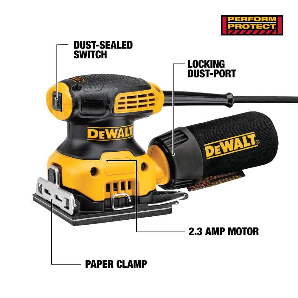 DEWALT 2.3 Amp Corded 1/4 Sheet Palm Grip Sander Kit with Contractor Bag (3)