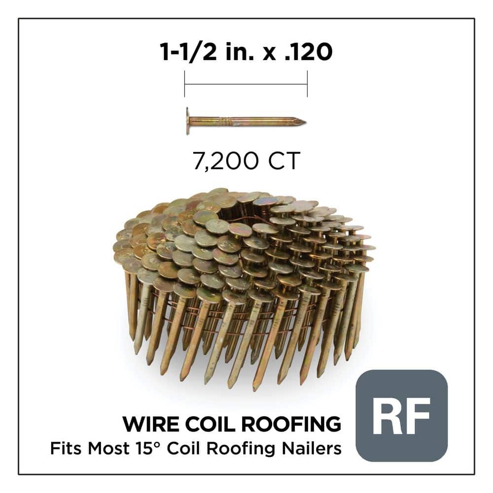 Stinger 1-1/2 in. x 0.120-Gauge 15° Smooth Shank Electrogalvanized Wire Coil Collated Roofing Nails (7200-Pack) (2)