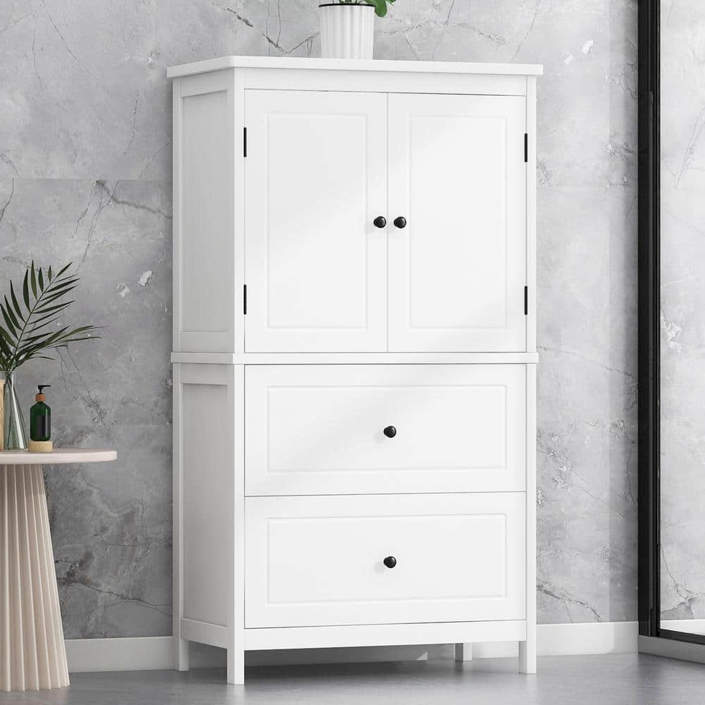 Nestfair 23.6 in. W x 11.8 in. D x 43.3 in. H White Tall Storage Linen Cabinet with Adjustable Shelf, 2-Drawers and 2-Doors (3)