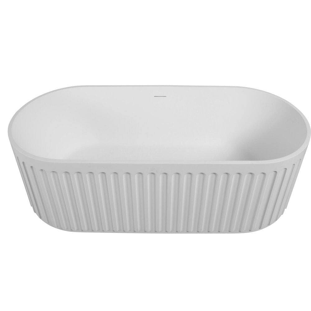 Coporesell 67 in. x 29.5 in. Solid Surface Stone Resin Freestanding Soaking Bathtub in Matte White with White Center Drain (2)