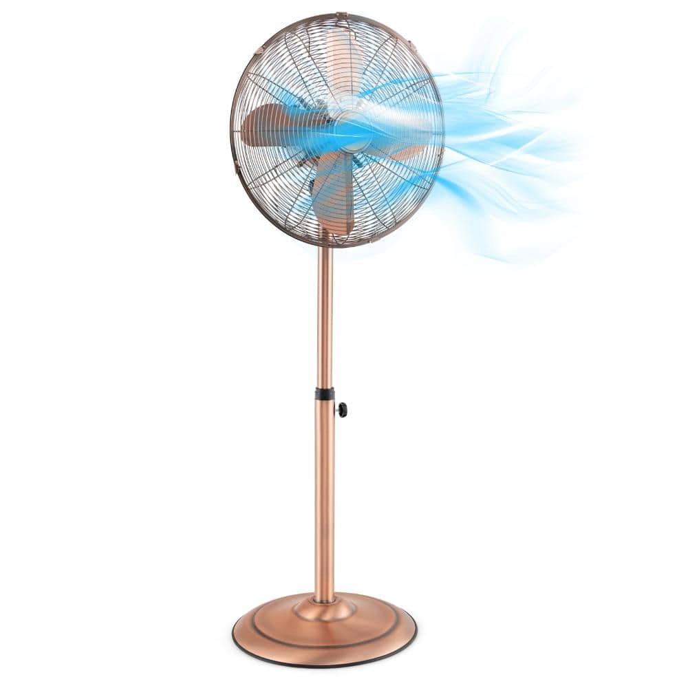 Bunpeony 16 in. Oscillating Pedestal Fan 3 Speed Adjustable Height Metal Floor Fan with Tilt Head Copper (1)