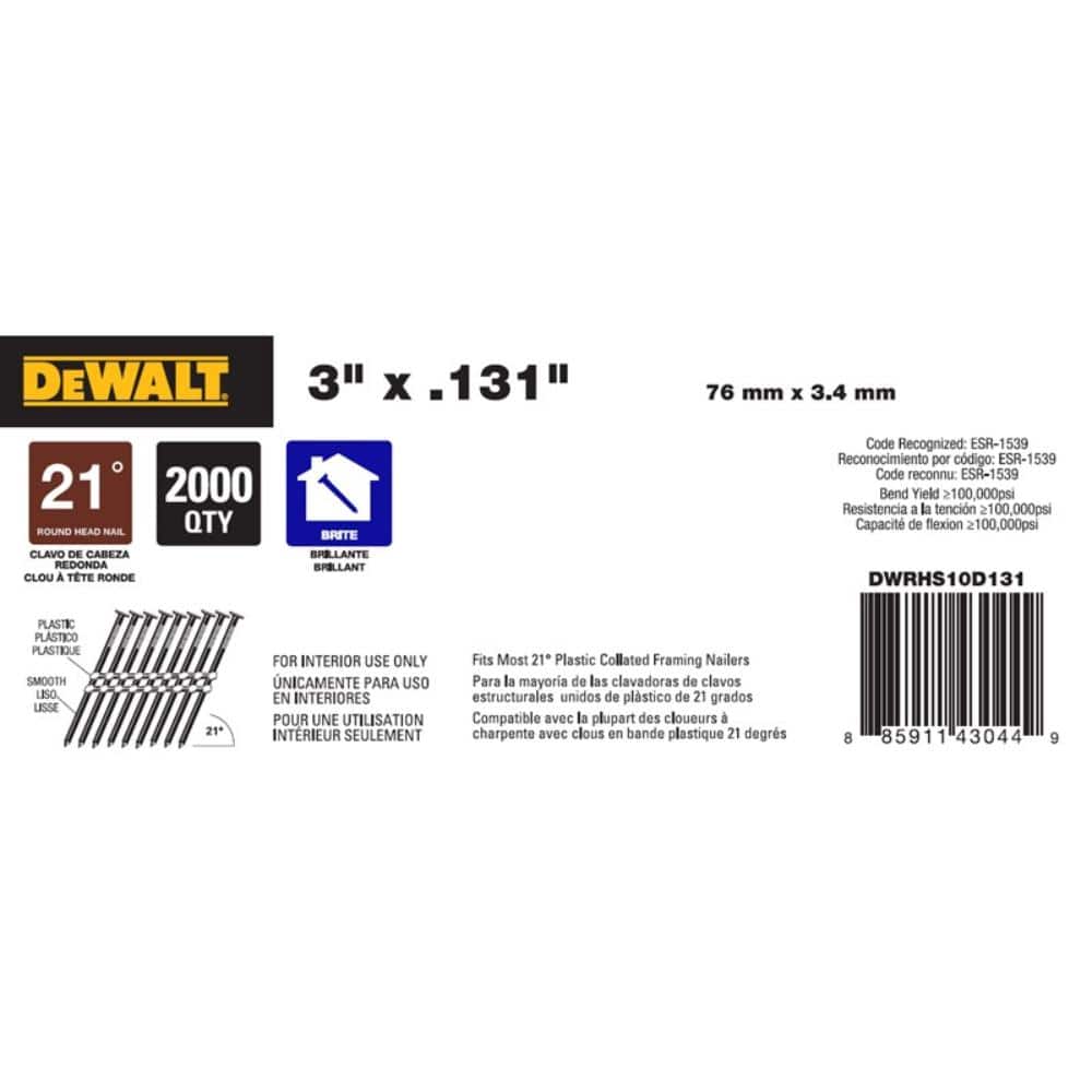 DEWALT 20-Volt 21° Cordless Framing Nailer Kit and 3 in. Metal Framing Nail 2000-Per Box w/ 5Ah Lithium-Ion Battery and Charger (3)