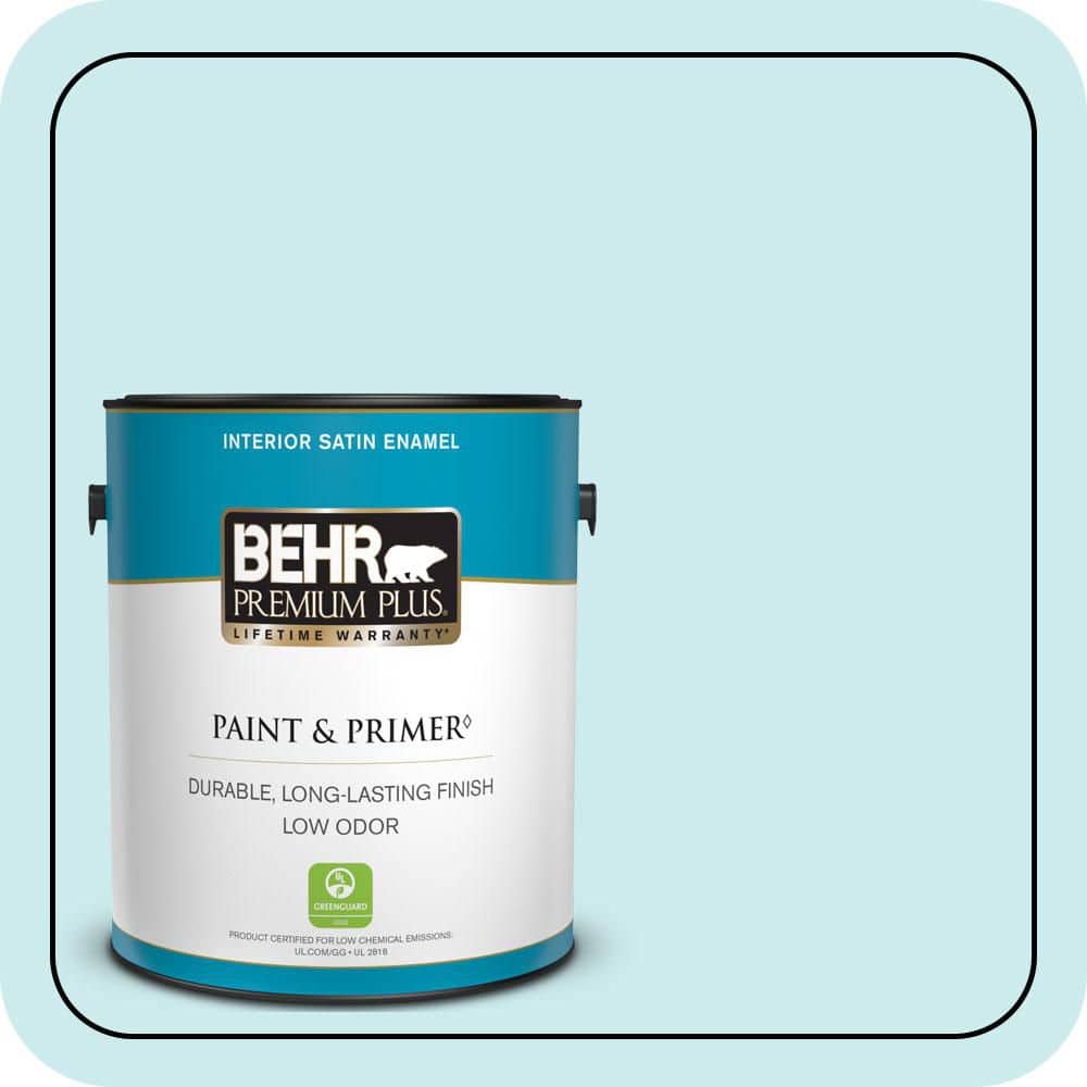 BEHR PREMIUM PLUS 1 gal. #520C-2 Fountain Spout Satin Enamel Low Odor Interior Paint & Primer