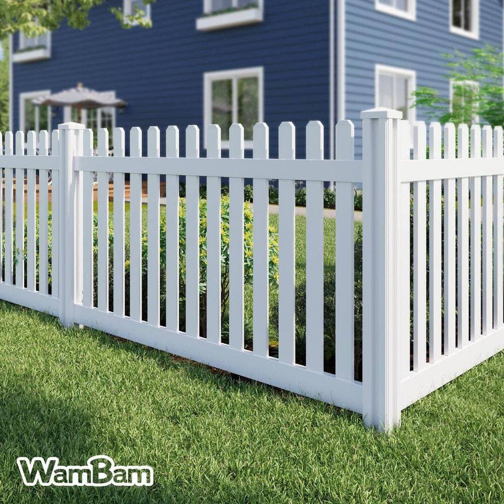 WamBam Fence 4 ft. H x 7 ft. W Premium Vinyl Classic Picket Fence Panel with Post and Cap (2)