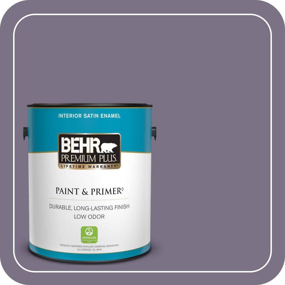 BEHR PREMIUM PLUS 1 gal. #660F-6 Peruvian Violet Satin Enamel Low Odor Interior Paint & Primer