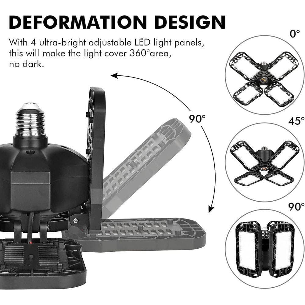 Lukyamzn 120 W 12000-Lumens Adjustable LED Garage Ceiling Light 4-Pack Black E26/E27 Base Deformable Fixture for Workshop Attic (3)