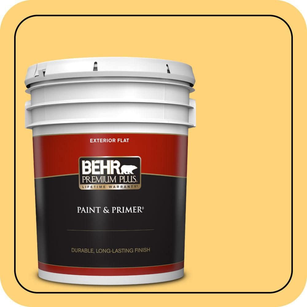 BEHR PREMIUM PLUS 5 gal. #P260-5 Yellow Jubilee Flat Exterior Paint & Primer